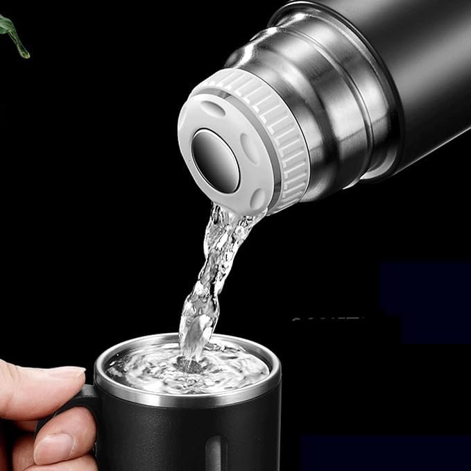 SET x 4 PIEZAS * CAMPING  NEGRO* TERMO 500 ML + TAZAS ACERO 18 / 8 (DOBLE CAPA) 12 HS - Frio y Calor -