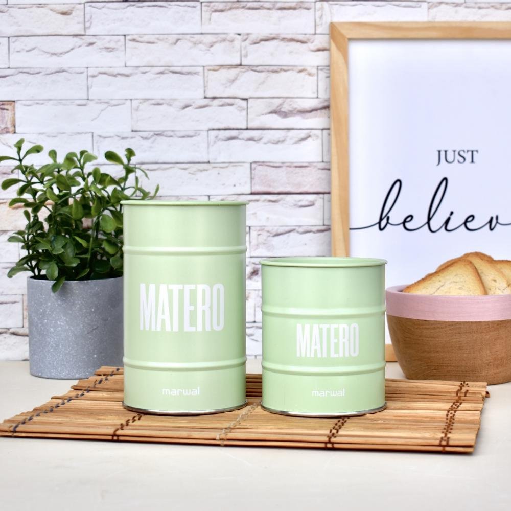 Set de Latas * Verde Pastel * Matero x 2 unidades (Yerbera + Azucarera) c/ pico Vertedor