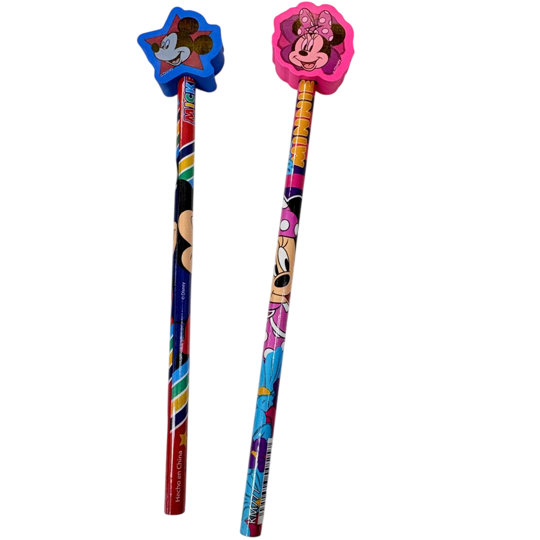 Lapiz Negro "Mickey y Minnie Mouse" Grafito c/ Borrador Fantasia Cresko