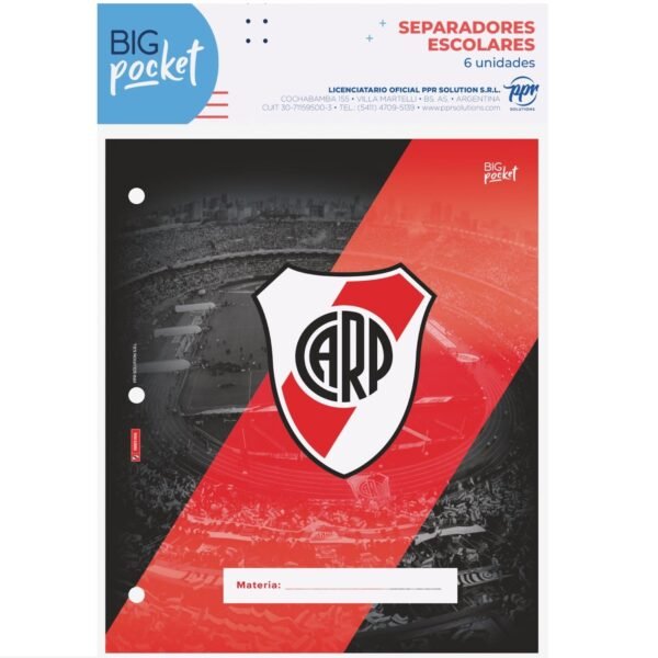 Separadores de Materias PPR "RIVER PLATE" Tamaño Escolar (Fantasia)