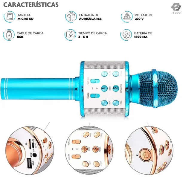Micrófono Bluetooth Karaoke " CELESTE " C/ Parlante Incluido + Función Remix WS - 858