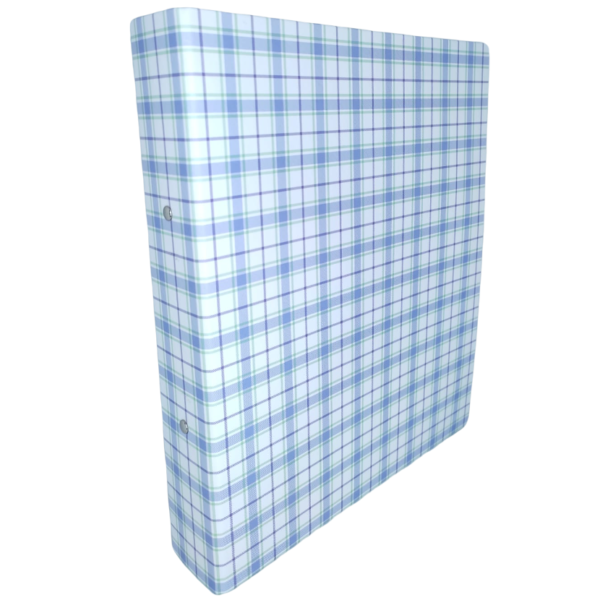 Carpeta Universitaria A4 ** TARTÁN CELESTE C/VERDE ** 2 anillos 40mm PLASTIFICADA