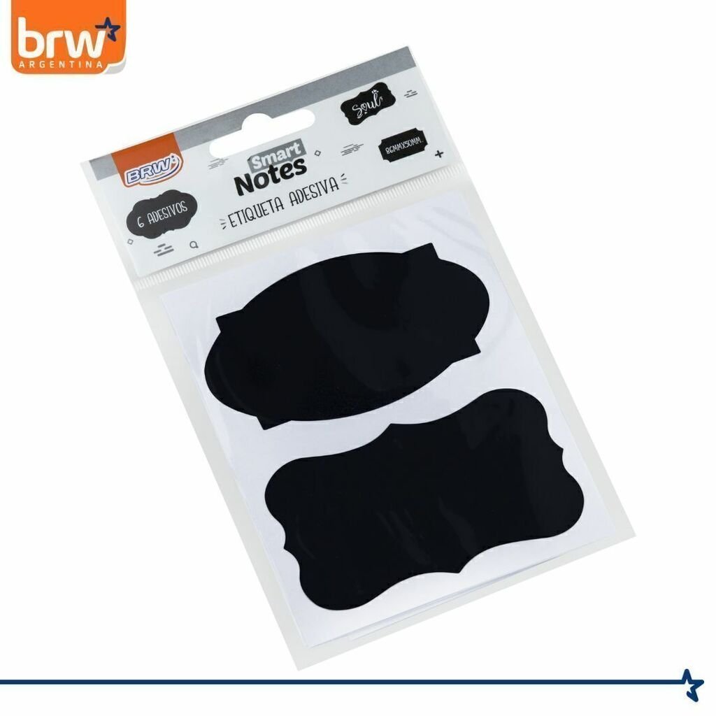 Notas Adhesivas BRW * PARA FRASCOS * NEGRAS X 6 UNIDADES