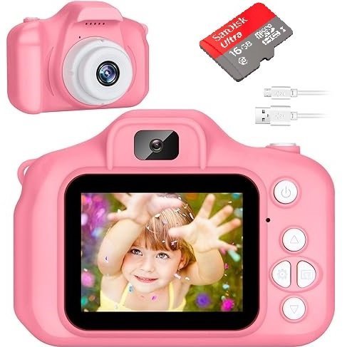 Camarita Digital Infantil * Rosa * Fotos + Videos + Filtros + Juegos  Recargable (Memoria SD NO INCLUIDA)