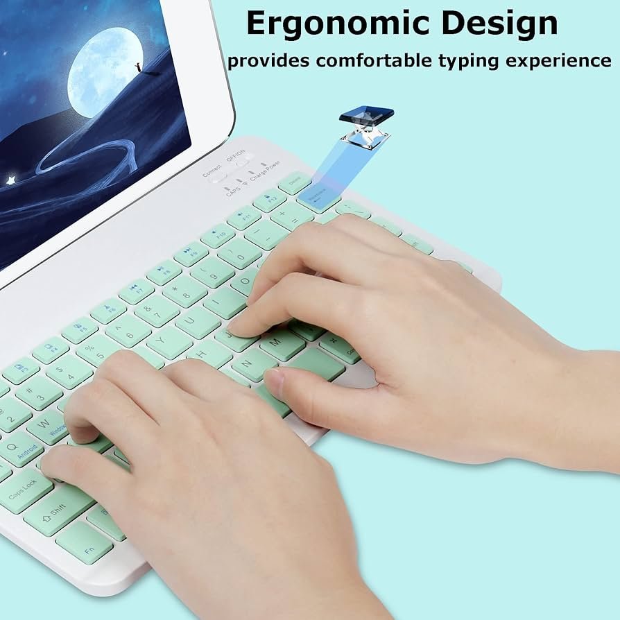 Combo Mini Inalámbrico * VERDE PASTEL * RECARGABLE ( Teclado Recargable+ Mouse ) Pc Notebook Celular Tablet