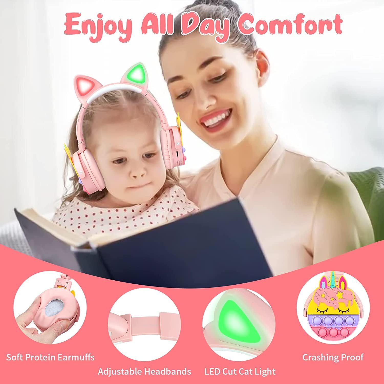 Auriculares Inalámbricos * CAT POP IT * Con Luz Bluetooth (Premium) UNICORNIO