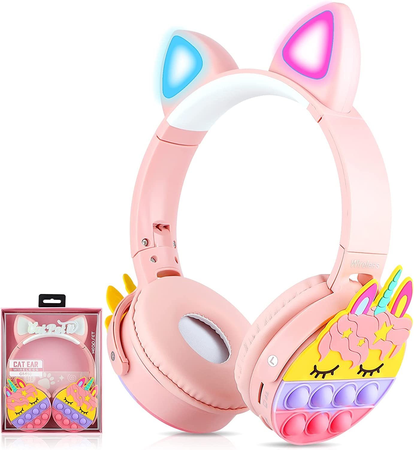 Auriculares Inalámbricos * CAT POP IT * Con Luz Bluetooth (Premium) UNICORNIO