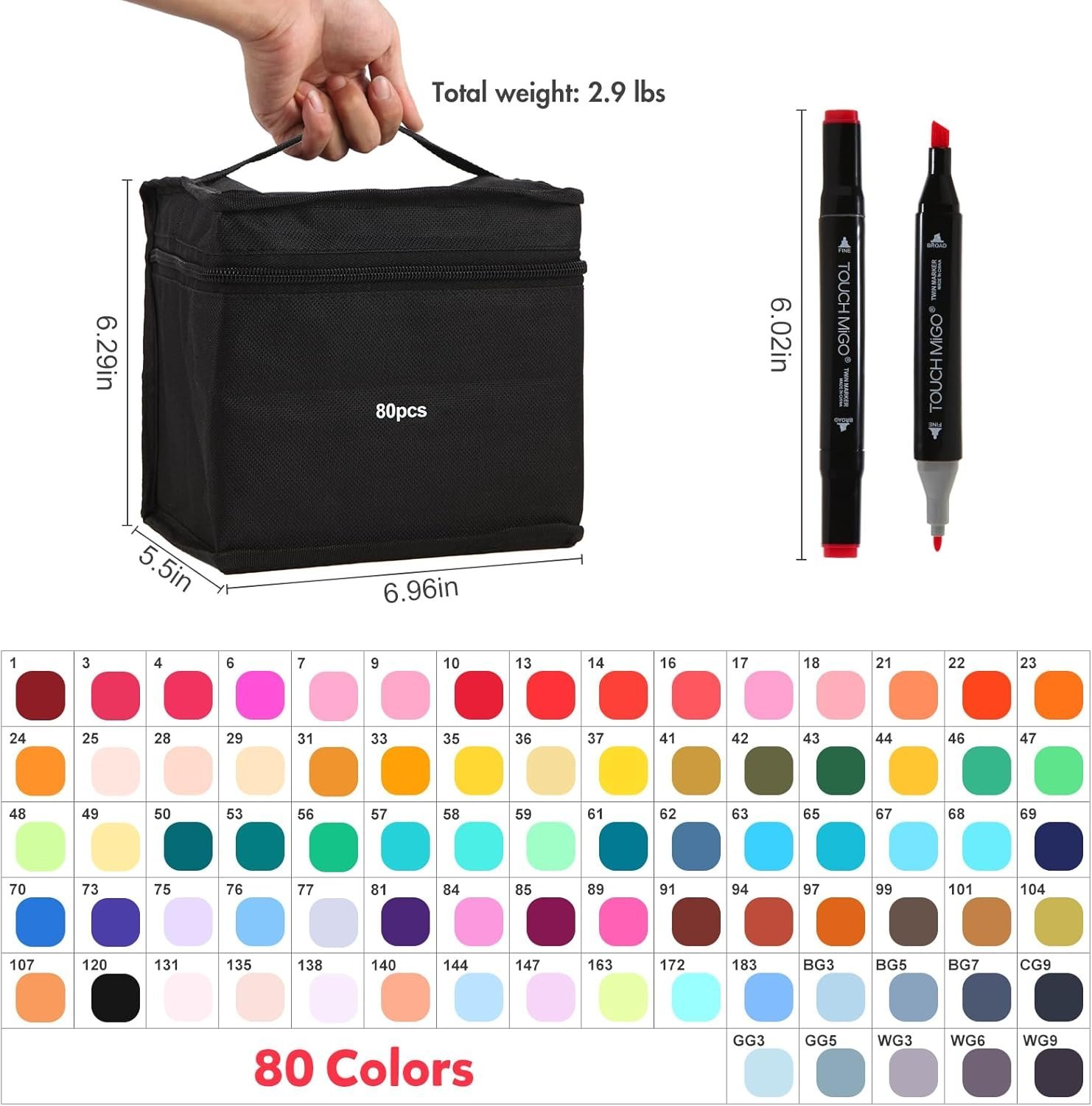 Kit de Marcadores de Artistica * Doble Punta x 80 Unidades + Estuche de Tela * Premium Touch
