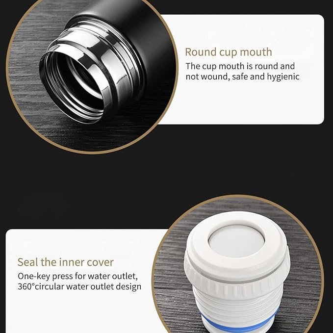 SET x 4 PIEZAS * CAMPING  NEGRO* TERMO 500 ML + TAZAS ACERO 18 / 8 (DOBLE CAPA) 12 HS - Frio y Calor -