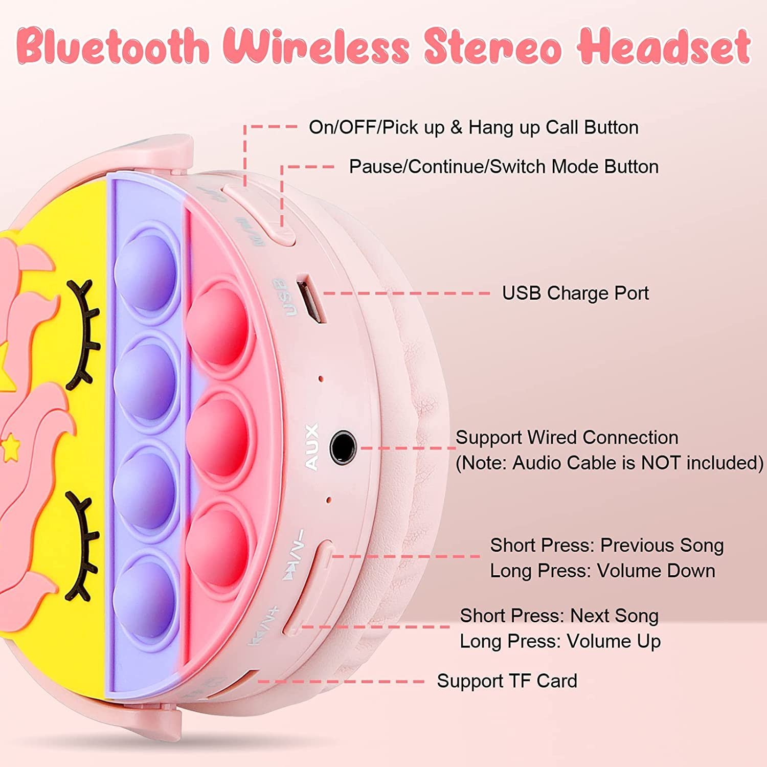 Auriculares Inalámbricos * CAT POP IT * Con Luz Bluetooth (Premium) UNICORNIO