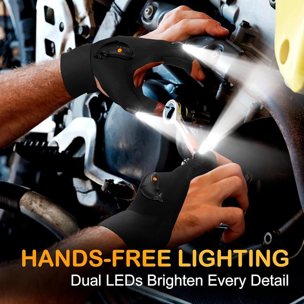 Guantes Luz Led Linterna x 2 Luz Blanca (De Trabajo - Pesca - Camping - Mecánica - Electricidad)