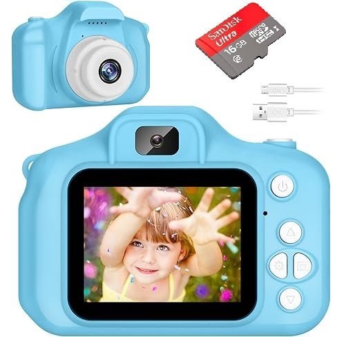 Camarita Digital Infantil * Celeste * Fotos + Videos + Filtros + Juegos  Recargable (Memoria SD NO INCLUIDA)
