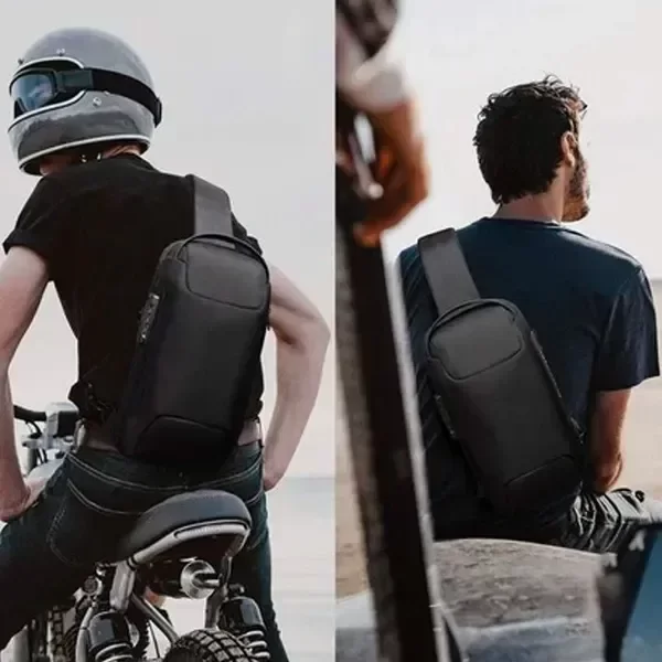 Pechera Cruzada de Seguridad * Negra Antirrobo * Reforzada + USB + Candado de combinación