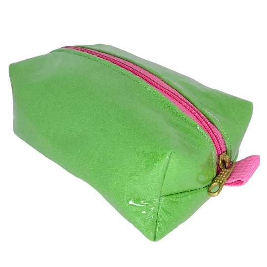 CARTUCHERA GIGANTE "VERDE MANZANA C/ BRILLO" DOBLE FORRO (REFORZADA)