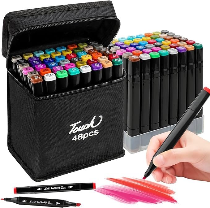 Kit de Marcadores de Artistica * Doble Punta x 48 Unidades + Estuche de Tela * Premium Touch