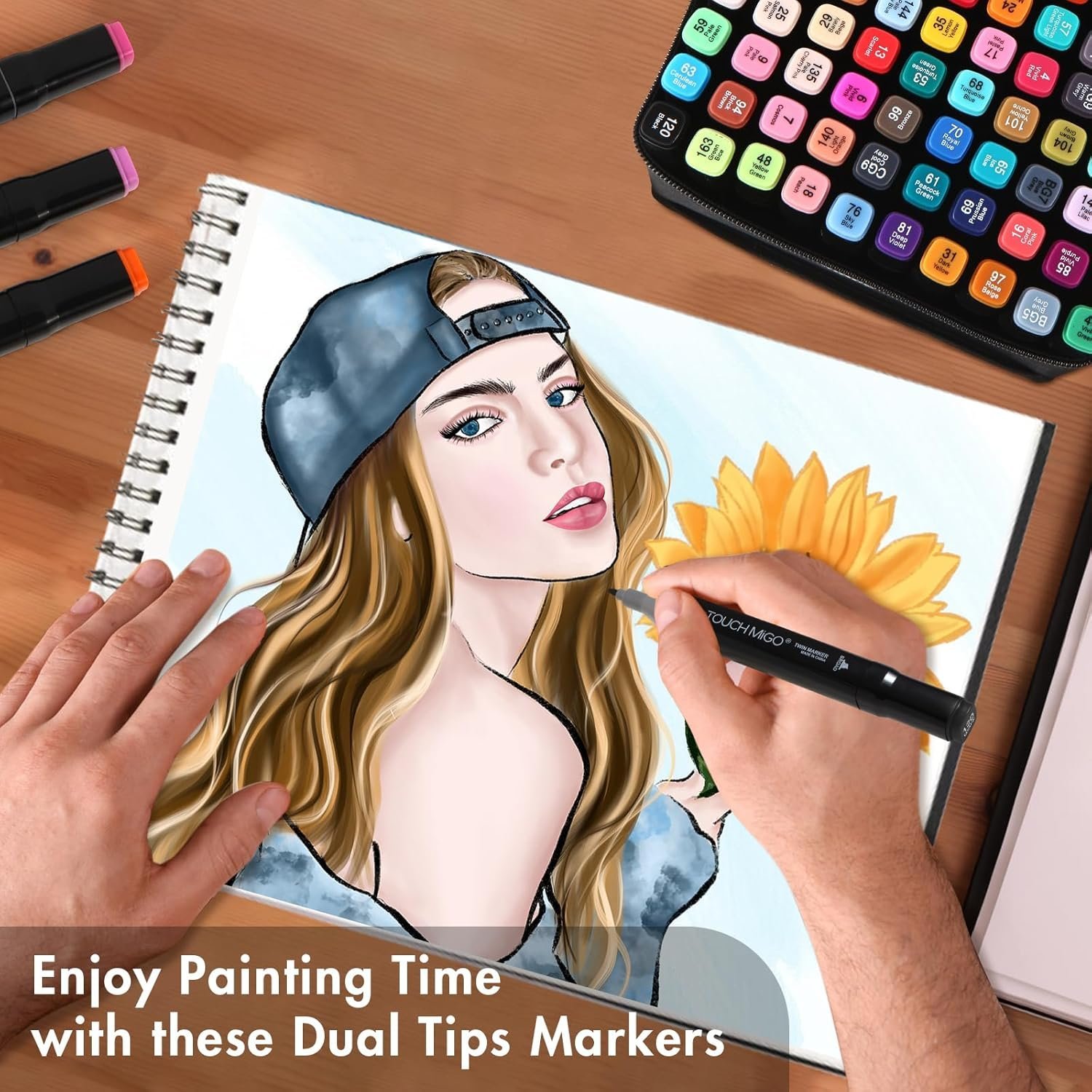 Kit de Marcadores de Artistica * Doble Punta x 80 Unidades + Estuche de Tela * Premium Touch