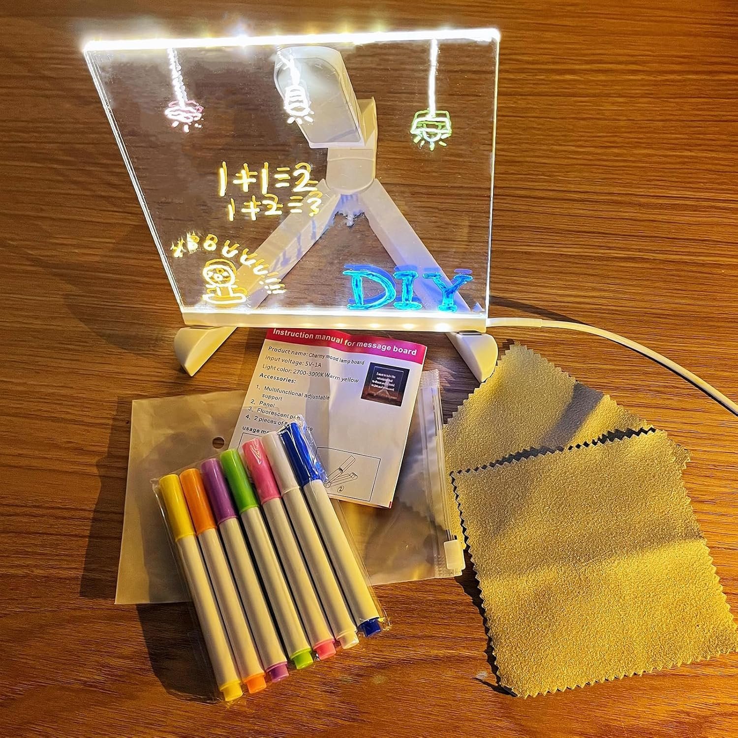 Pizarra Luminosa Mágica 15x15 Cm Acriilic0 + 7 Marcadores