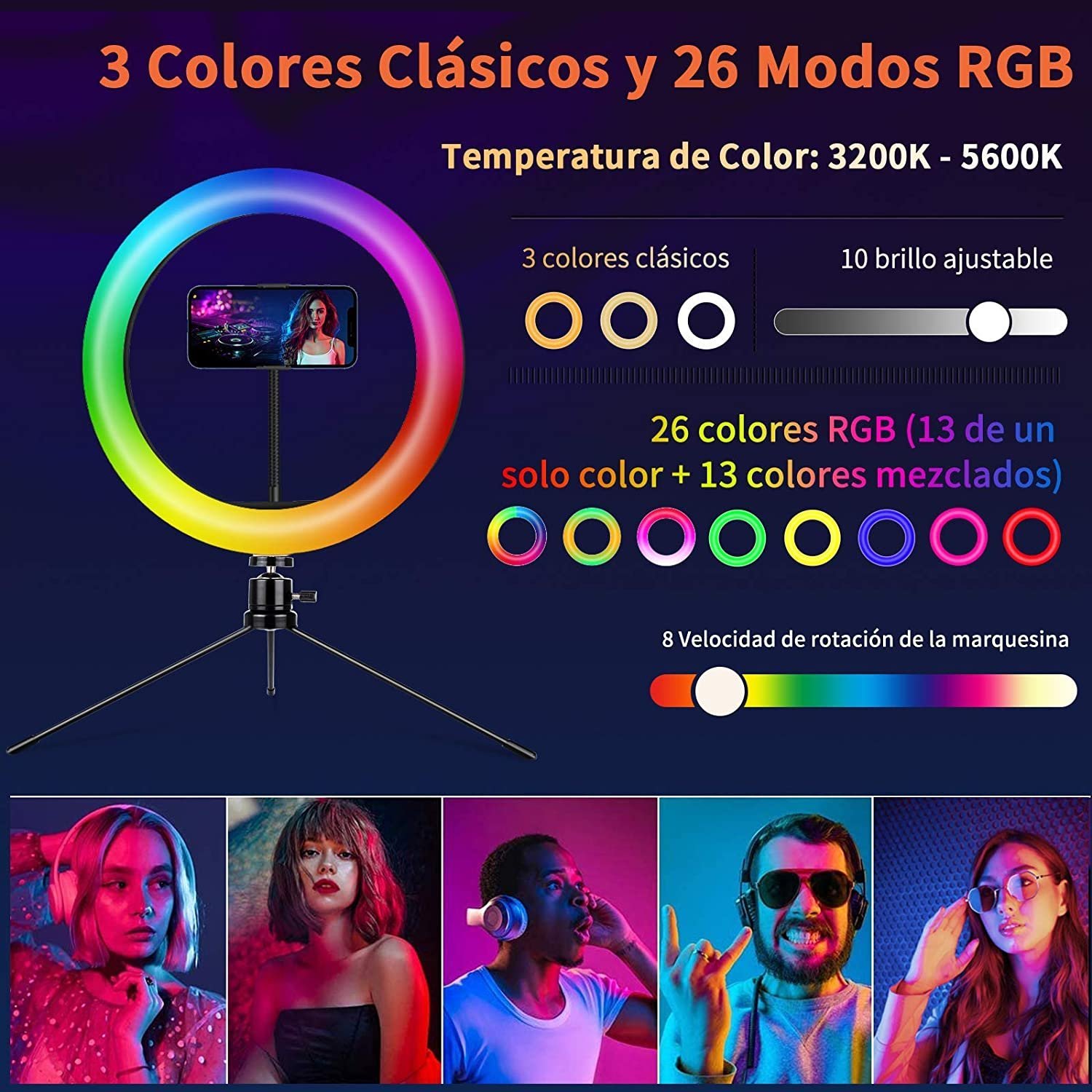 Aros de Luz Led 26 CM " RGB MULTICOLOR (NO INCLUYE TRIPODE)