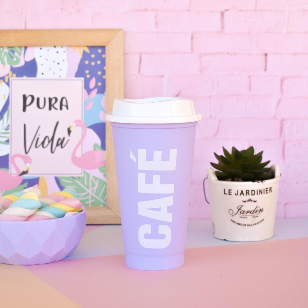 Vaso "Café LILA PASTEL" con Tapa (Linea ECO) 500cc