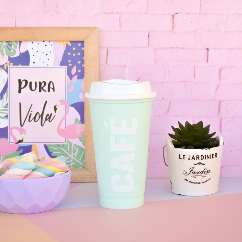 Vaso "Café VERDE PASTEL" con Tapa (Linea ECO) 500cc