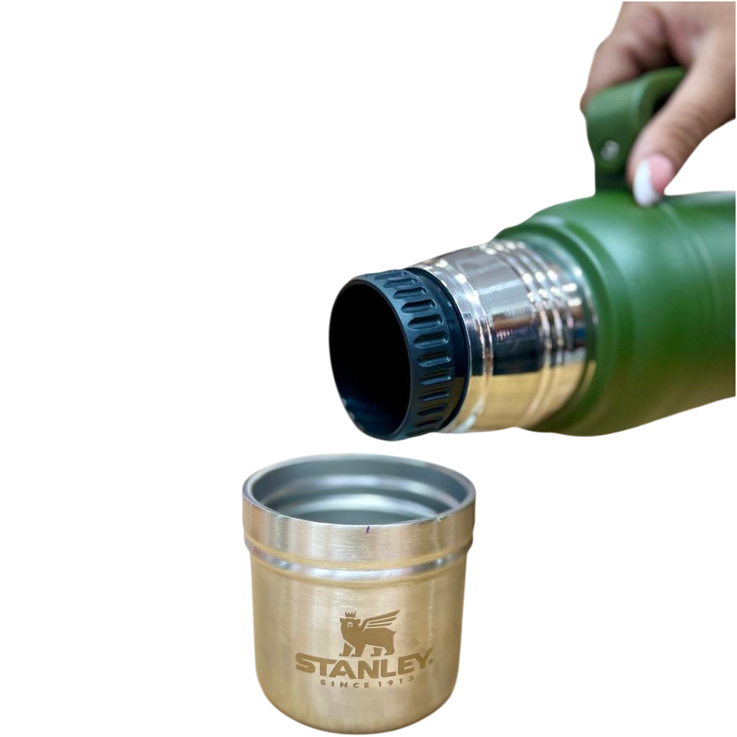SET COMPLETO x 4 PIEZAS * TERMO Grabado STANLEY 1 Litro + MATE 280ML + YERBERO + AZUCARERO (EN CAJA EXHIBIDORA) ACERO INOXIDABLE