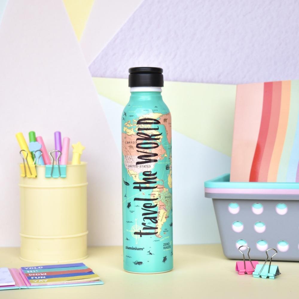 Botella de Aluminio "Travel Verde Pastel" con tapa 500 cc