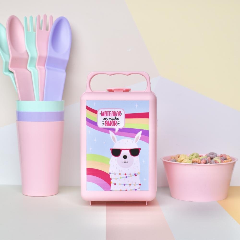 Luncheras Plasticas * Mateadas (Llamas) * Rosa Pastel