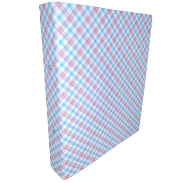 Carpeta Universitaria A4 ** TARTÁN CELESTE C/ROSA ** 2 anillos 40mm PLASTIFICADA