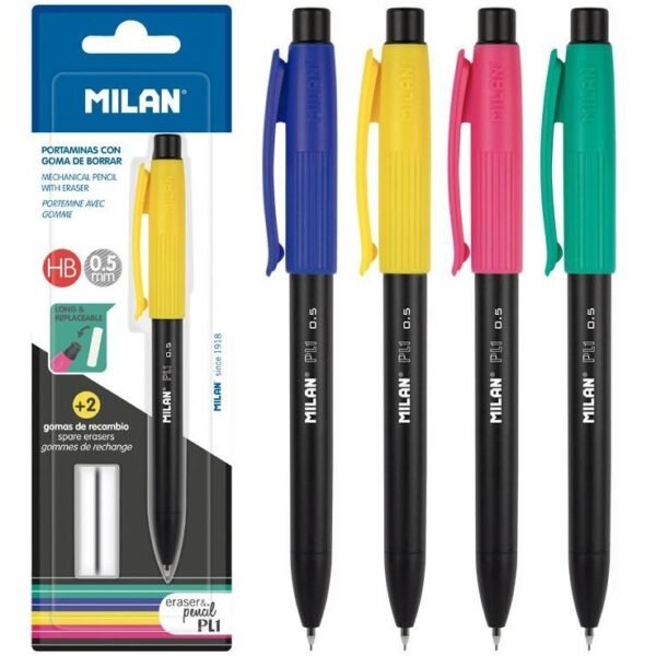 Portaminas MILAN de Plástico 0.5 mm Blister + 2 Repuestos de Borrador