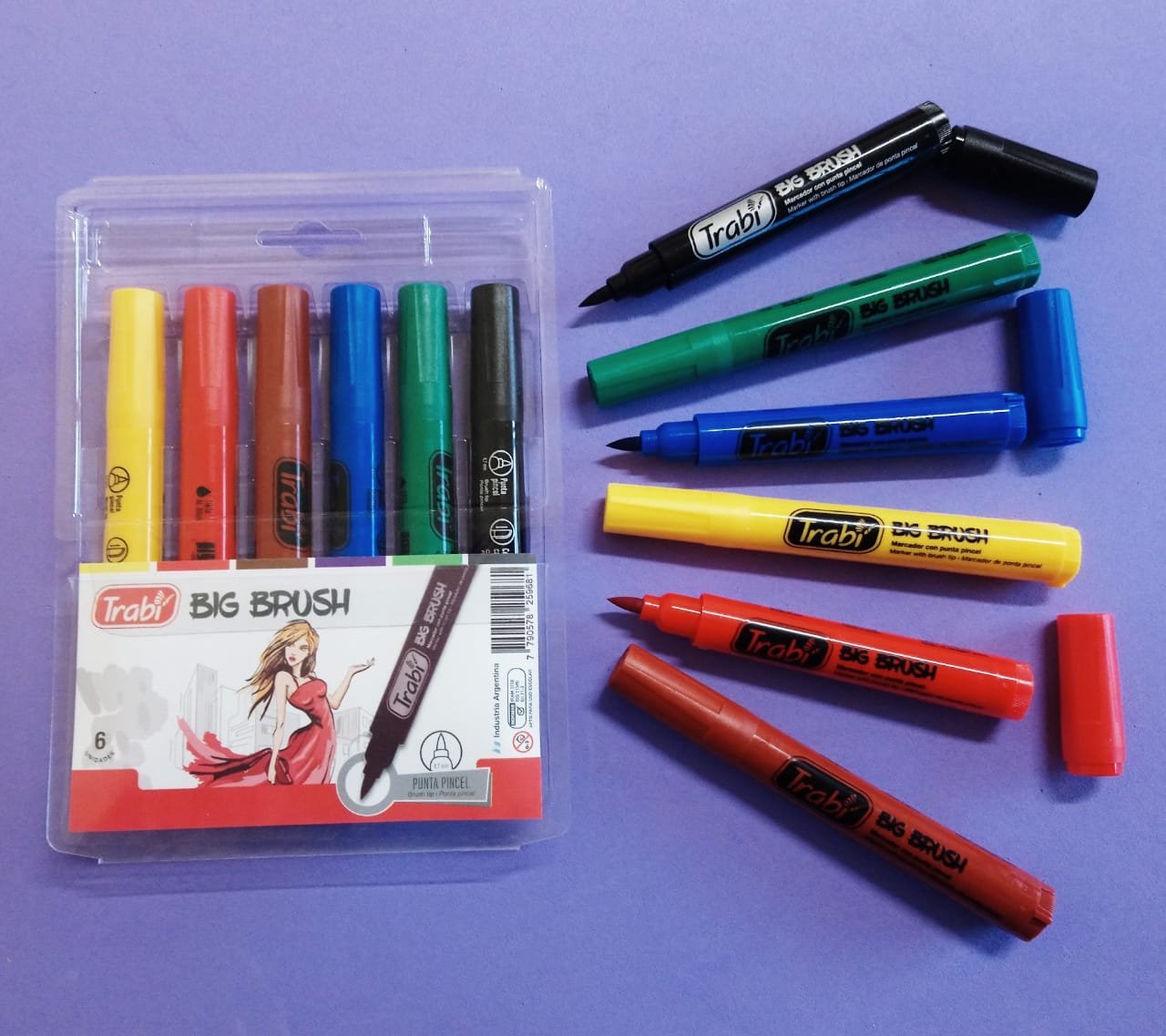 Marcadores BIG BRUSH // Clasicos x 6 // Trabi Punta Pincel (GRUESOS)