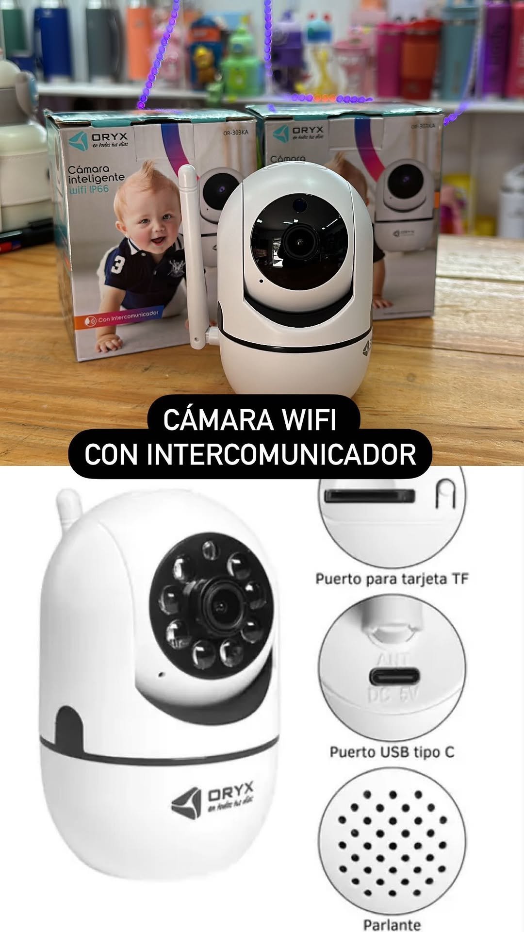 Camara de Seguridad Inteligente * ORYX OR-303KA * Motorizada Inalambrica 360° (INTERIOR y EXTERIOR) Con Intercomunicador