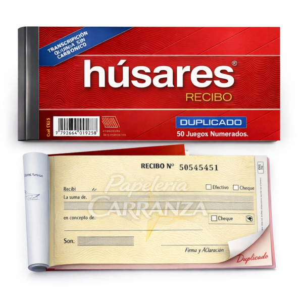 Talonario de Recibo Por Duplicado " Husares Quimico" x 50 (Sin Carbonico)