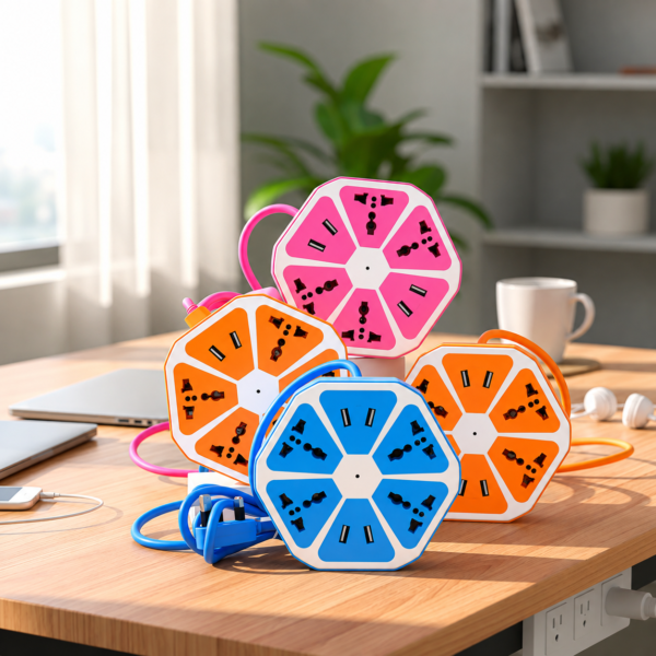 Zapatilla Hexagonal Colores 1.8 Metros de Cable + 4 Usb + 4 Bocas 220v