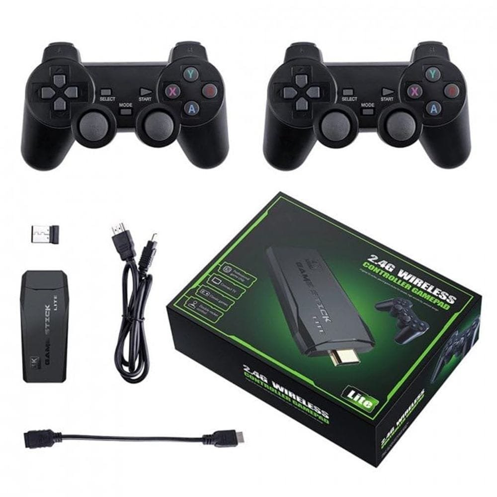 Consola de Juegos ** GAME STICK LITE ** + 10000 JUEGOS (Incluye 2 JOYSTICK) PLAYSTATION 1 - GAMEBOY- ATARI - ARCADE - SEGA entre otros HDMI EMULADOR 64GB 4K