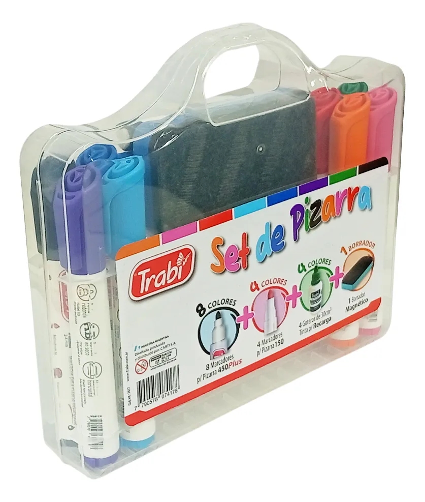 VALIJA SET DE PIZARRA TRABI (Kit completo Marcadores + Tintas + Borrador)