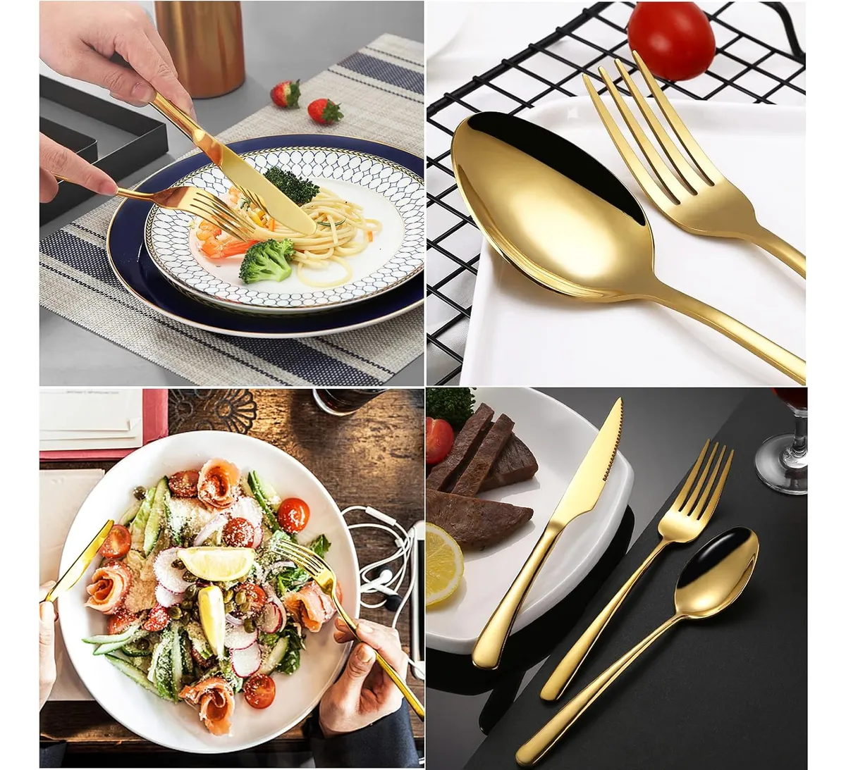 Cubiertos - Dorados Set x 24 Piezas - De Acero Inoxidable Dorado + Estuche Imantado