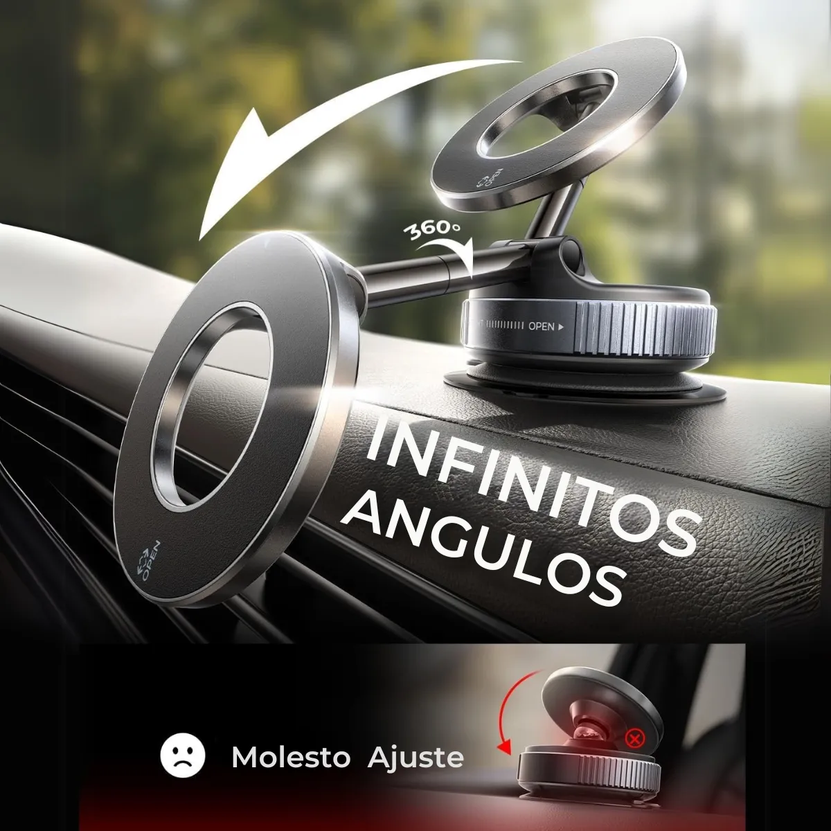 SOPORTES PARA CELULAR " MAGNETICO GIRATORIO 360° " IMANTADO C/ ADHESIVO VEHICULOS