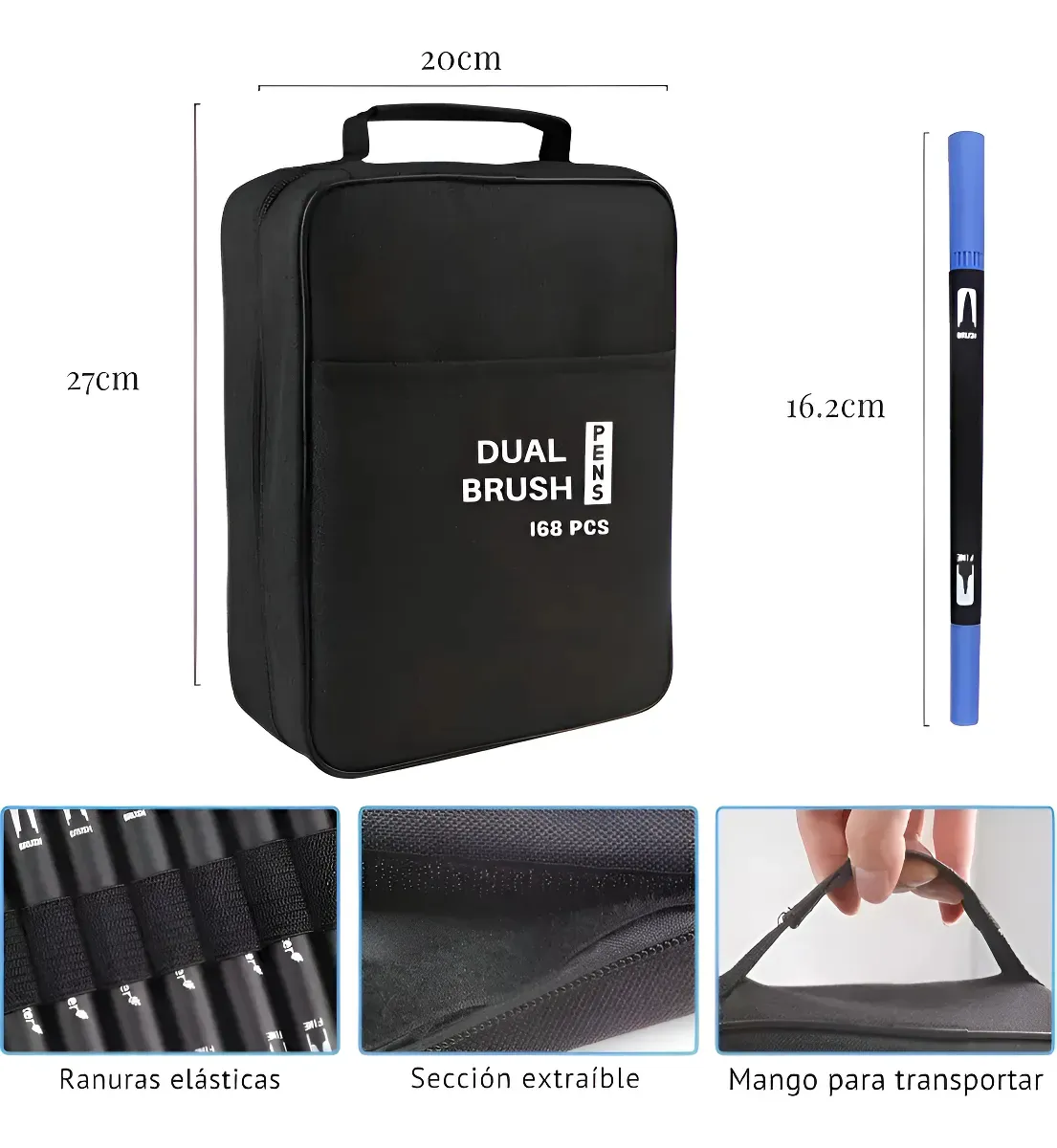 Kit de Marcadores de Artistica * Dual Brush x 168 Unidades + Estuche de Tela * Premium ( Punta Pincel + Microfibra )