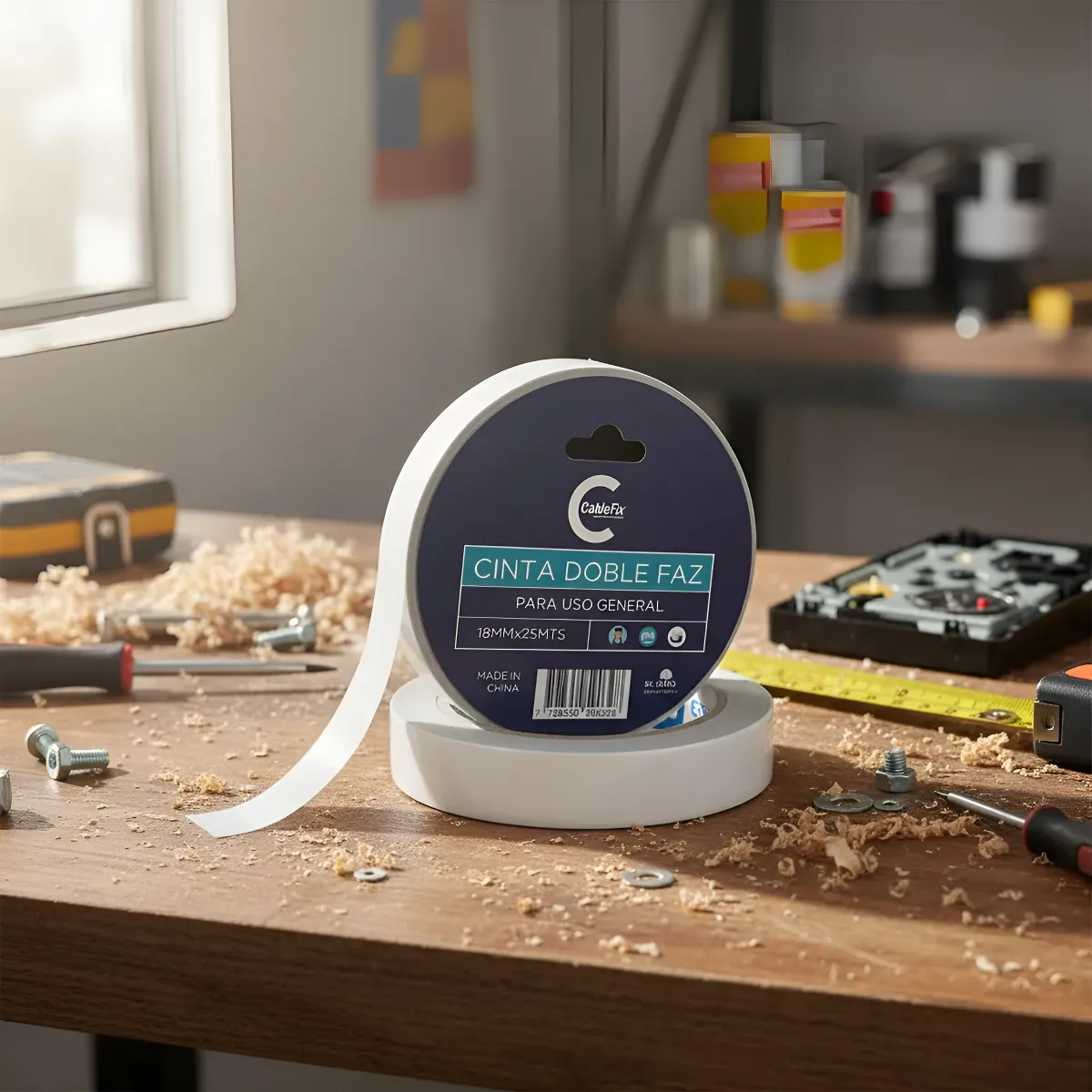 Cintas Bifaz CableFix - 18mm x 25 mts - Doble Faz