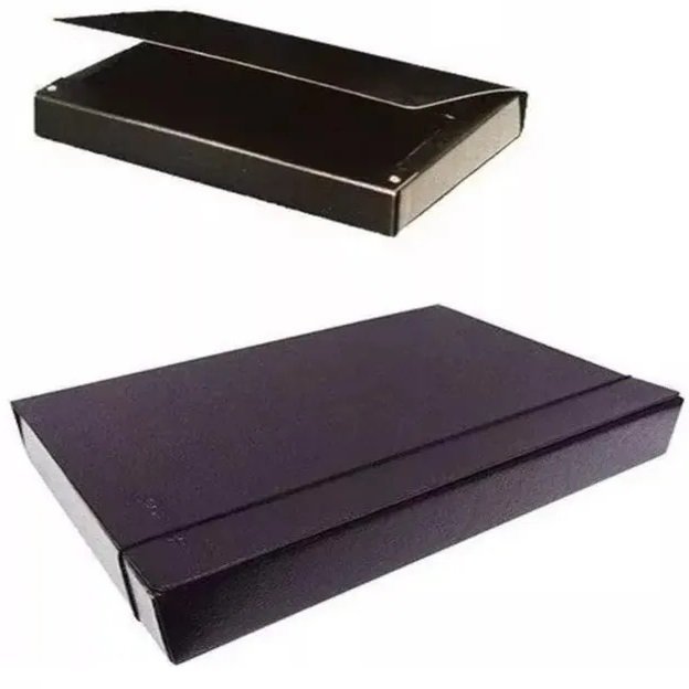 CAJA CON SOLAPAS // 3 CM FIBRA NEGRA //  C/ELASTICO **