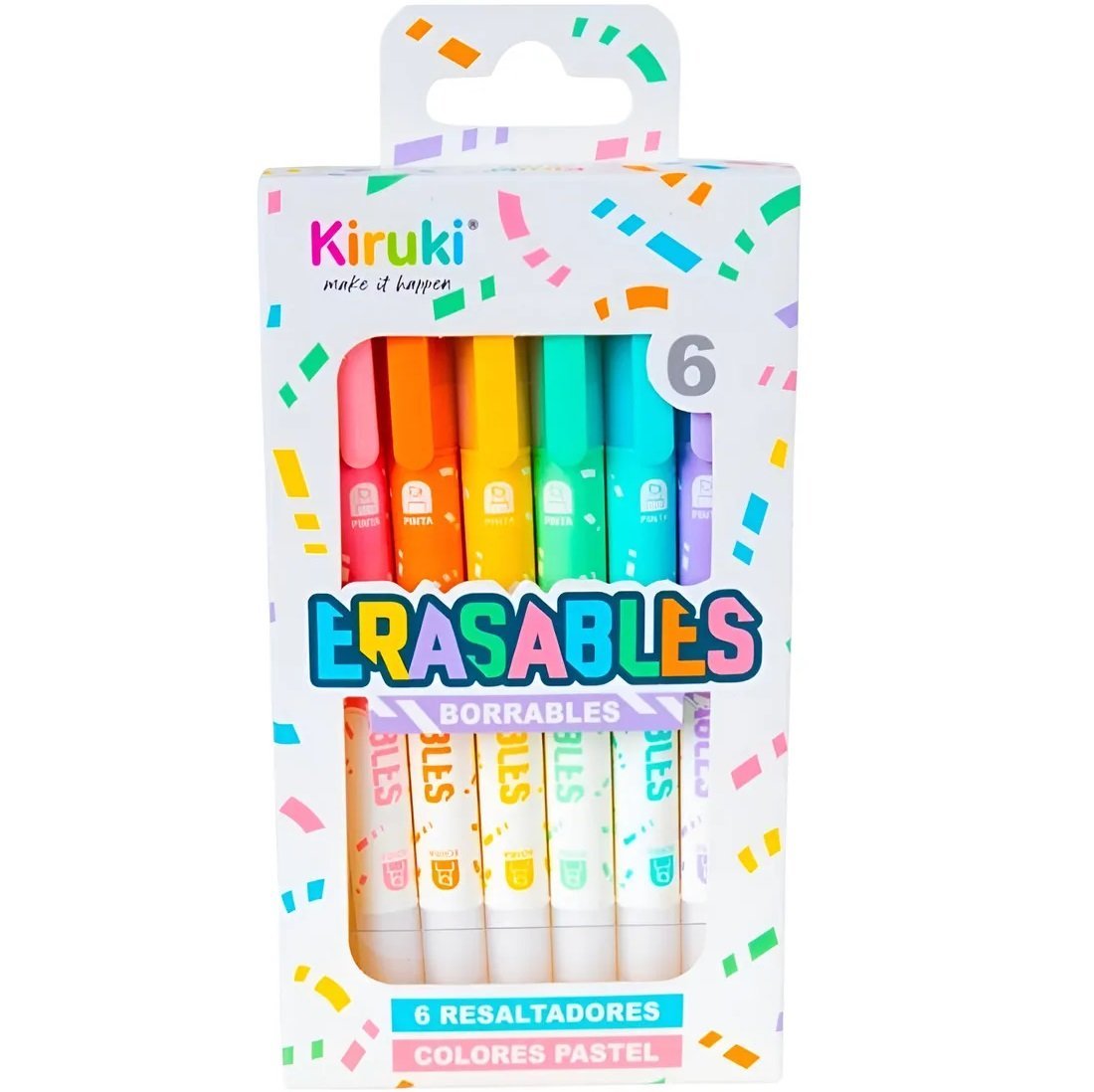 Resaltadores Kiruki BORRABLES x 6 Pastel en Blister