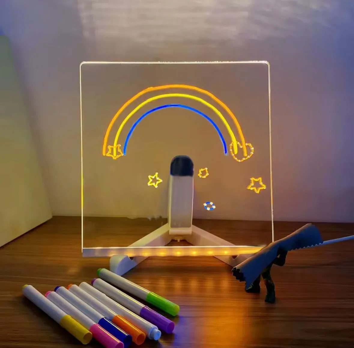 Pizarra Luminosa Mágica 15x15 Cm Acriilic0 + 7 Marcadores