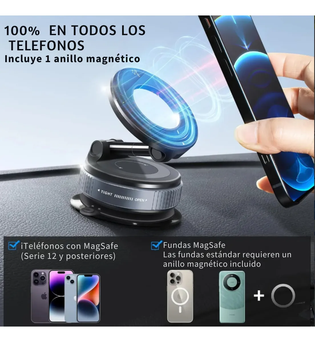 SOPORTES PARA CELULAR " MAGNETICO GIRATORIO 360° " IMANTADO C/ ADHESIVO VEHICULOS