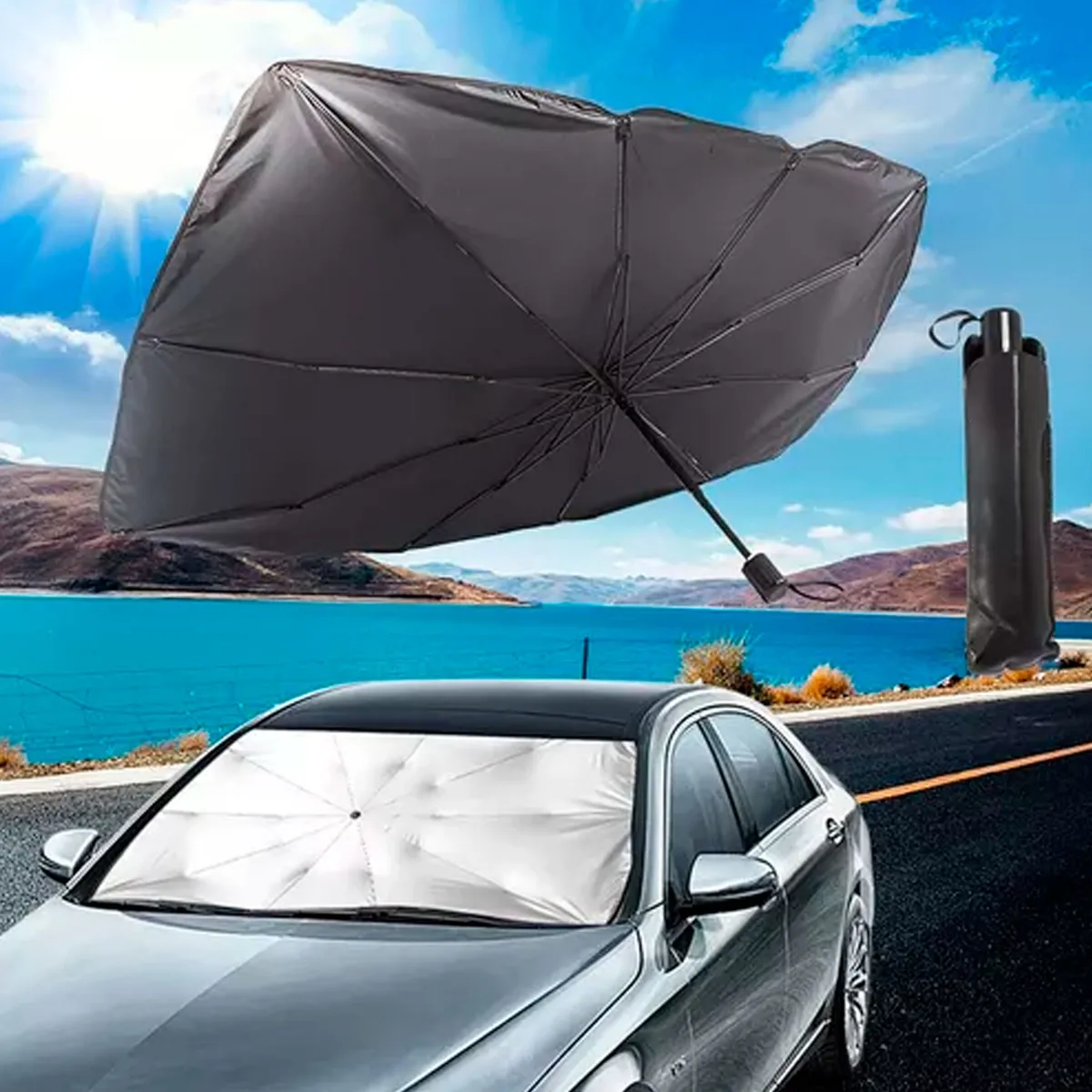 Parasol Plegable P/ Parabrisas Auto Refractario Protector c/ Funda