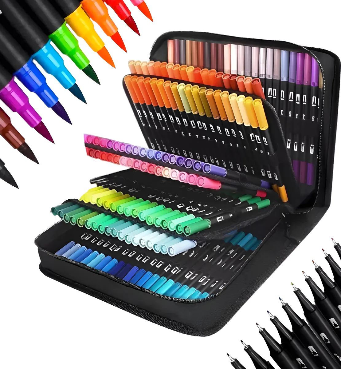 Kit de Marcadores de Artistica * Dual Brush x 168 Unidades + Estuche de Tela * Premium ( Punta Pincel + Microfibra )