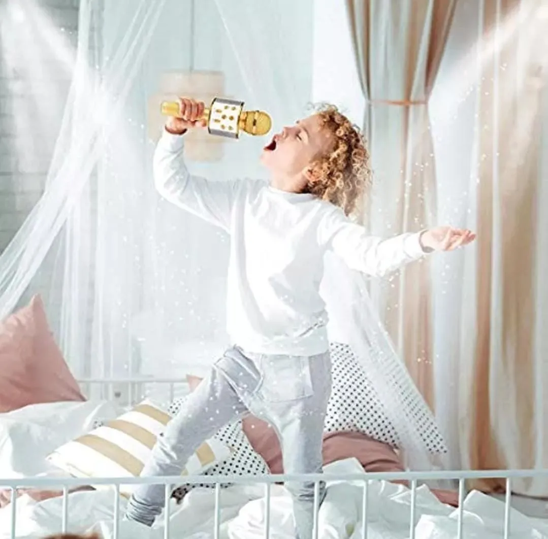 Micrófono Bluetooth Karaoke " DORADO " C/ Parlante Incluido + Función Remix WS - 858