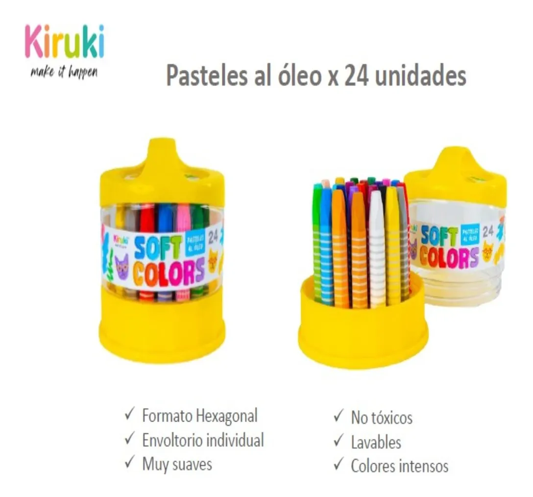 Pasteles al Oleo - Kiruki x 24 colores - Hexagonales (Super Cremosos) Jumbo
