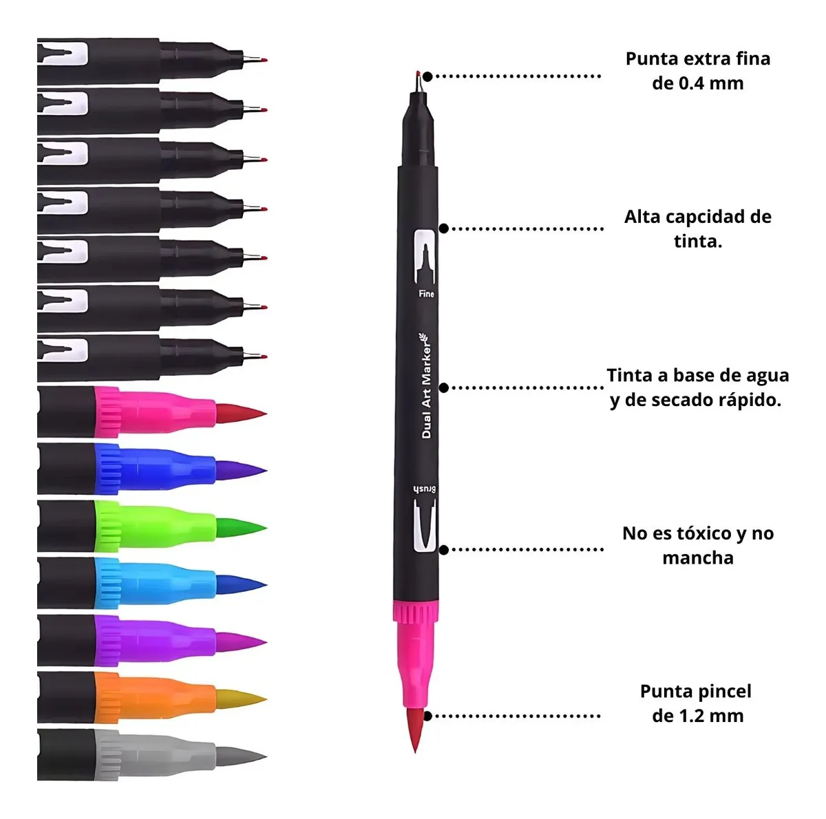 Kit de Marcadores de Artistica * Dual Brush x 168 Unidades + Estuche de Tela * Premium ( Punta Pincel + Microfibra )