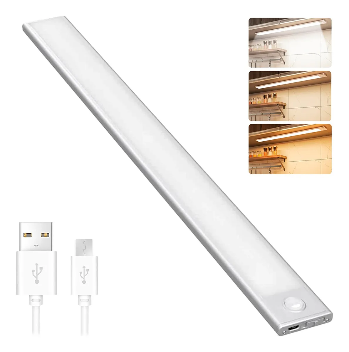 Lamparas Luz Led * METALICO 40 CM * Bajo Mesada imantada Recargable Con Sensor de Movimiento
