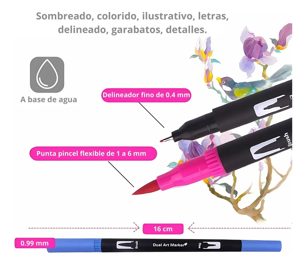 Kit de Marcadores de Artistica * Dual Brush x 168 Unidades + Estuche de Tela * Premium ( Punta Pincel + Microfibra )